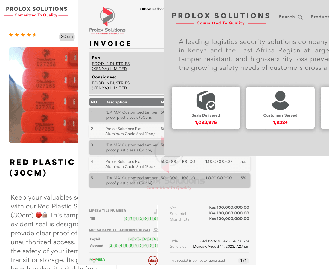 Prolox storefront product listing with category navigation and cart