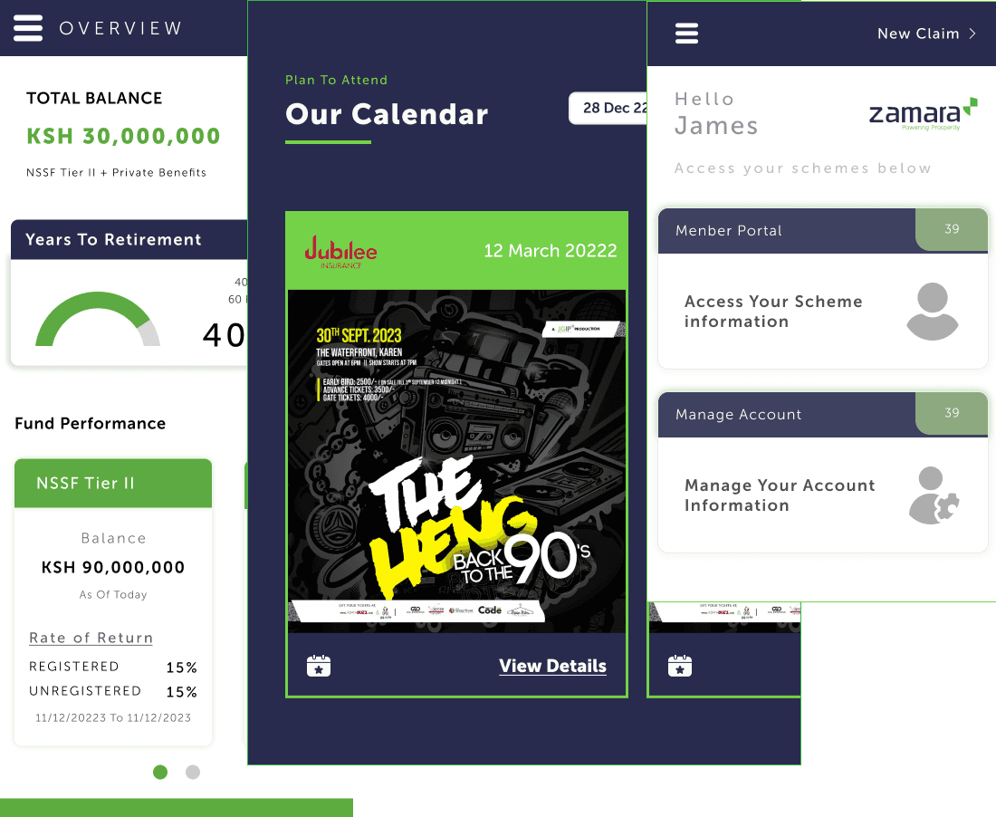 Zamara group website and member portal interface